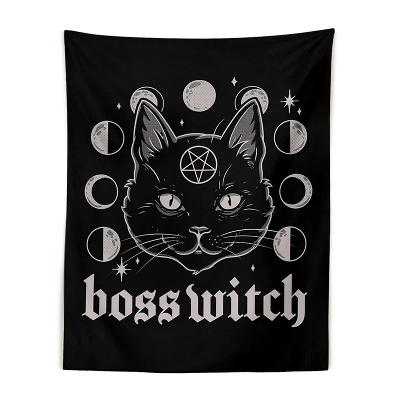 Afralia™ Cat Witchcraft Black Tapestry Wall Hanging Baphomet Occult Home Decor