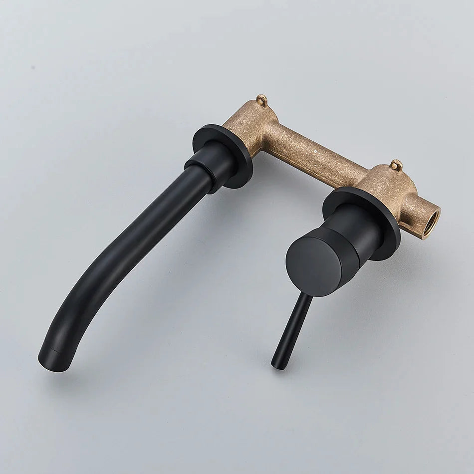 Afralia™ Brushed Gold/Black Wall Mounted Bathroom Basin Faucet - Hot/Cold Water Mixer