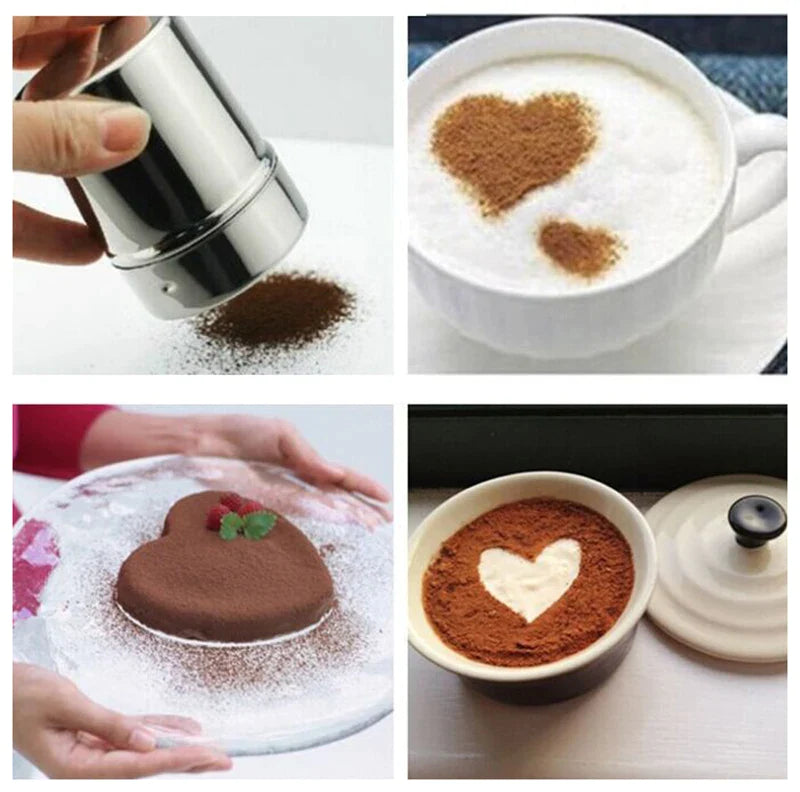 Afralia™ Stainless Steel Powder Shaker for Coffee Cocoa Powder with Lid