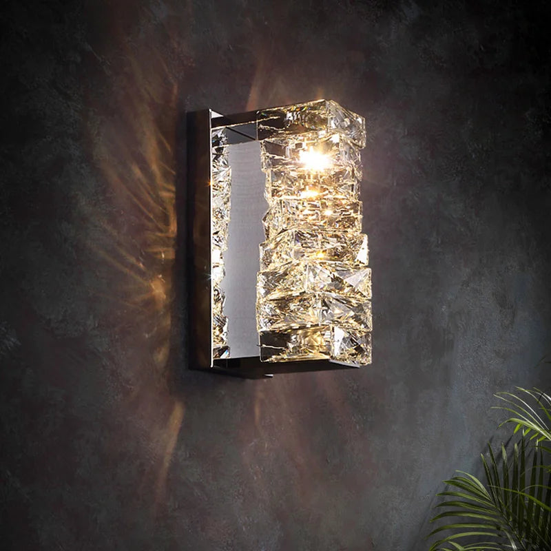 Afralia™ Gold Chrome Crystal Wall Sconce LED Lamp for Living Room Bedroom TV Background Lighting
