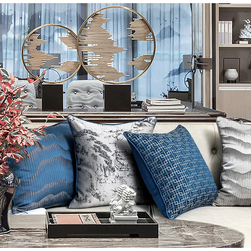 Afralia™ Trop Chic Jacquard Cushion Cover Light Khaki Champagne Chinese Pattern 45x45cm