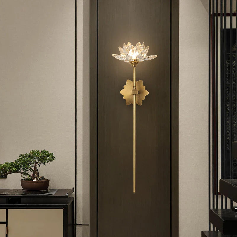 Afralia™ Lotus LED Crystal Wall Lamp: Chinese Style Bedroom & Living Room Decor