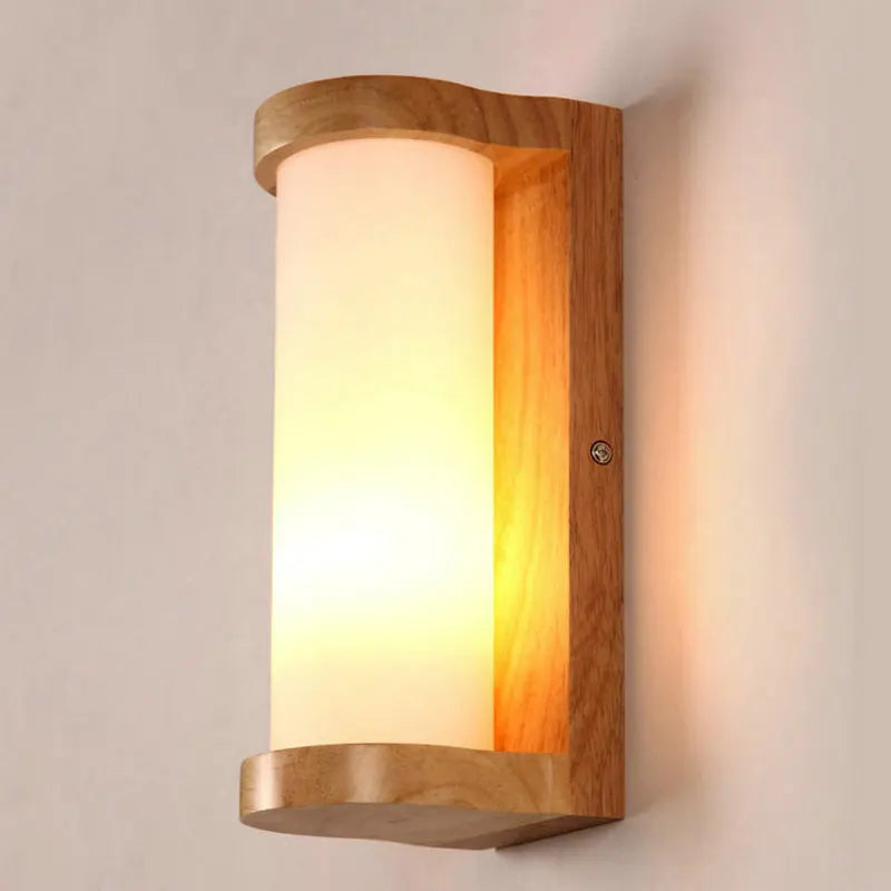 Afralia™ Nordic Wood Glass Wall Lamp E27 LED Bedroom Entrance Indoor Light