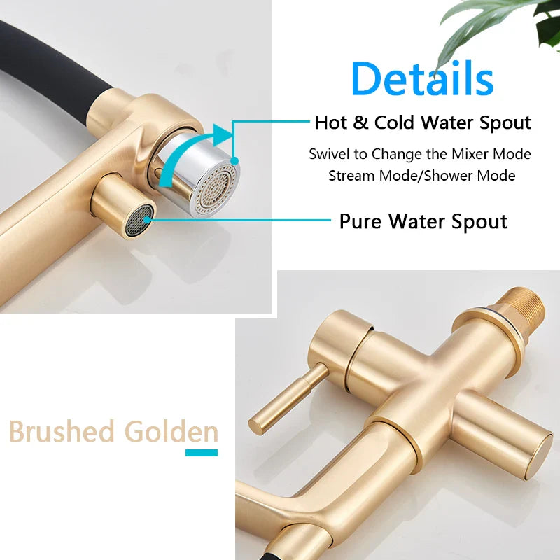 Afralia™ Brushed Gold Swivel Kitchen Faucet with Purification Function
