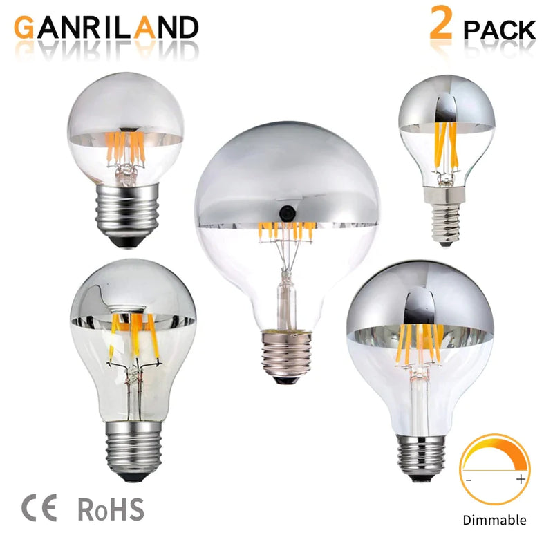 Afralia™ 8W LED Filament Dimmable G45 Silver Mirror Top Bulb E12 Warm White 2700K