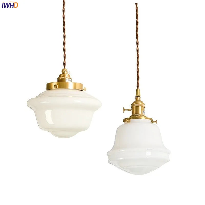 Afralia™ White Glass LED Pendant Light: Japanese Nordic Style Copper Hanging Lamp