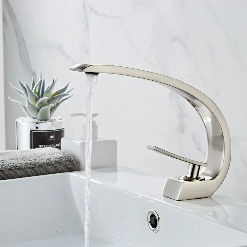 Afralia™ Modern Basin Mixer Tap: Nickel/Black/Gold Finish, Single Handle Waterfall Faucet
