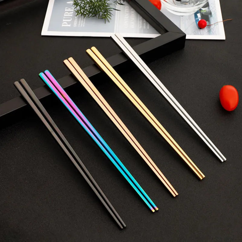 Afralia™ Stainless Steel Rainbow Chopsticks Set for Kitchen Dining Sushi Noodles