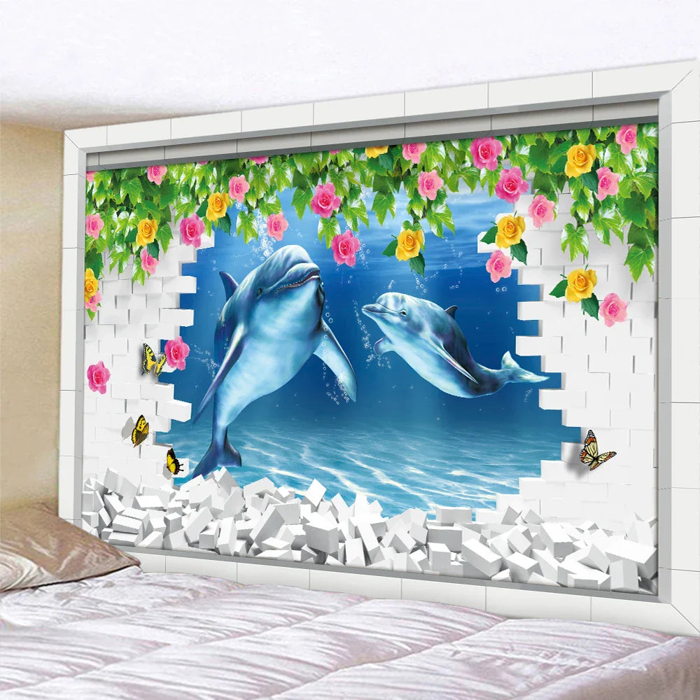 Afralia™ 3D Underwater World Mandala Yoga Mat Home Decoration Tapestry Hippie Sofa Blanket