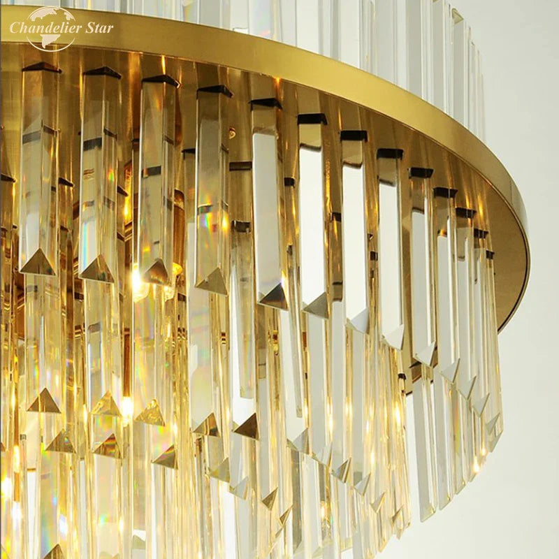 Afralia™ Round Gold Crystal Glass Pendant Light for Luxury Decor
