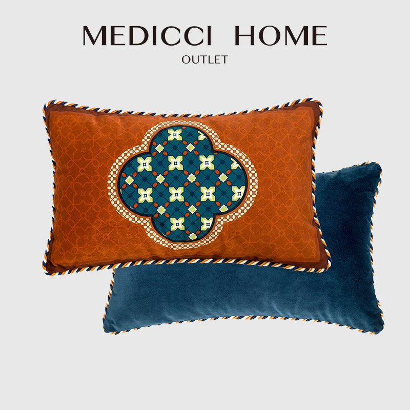 Afralia™ Plum Pattern Velvet Cushion Cover with Orange Blue Geometric Design