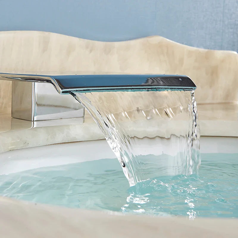 Afralia™ Chrome Waterfall Bathroom Spout - Deck Mount Brass Tub Faucet