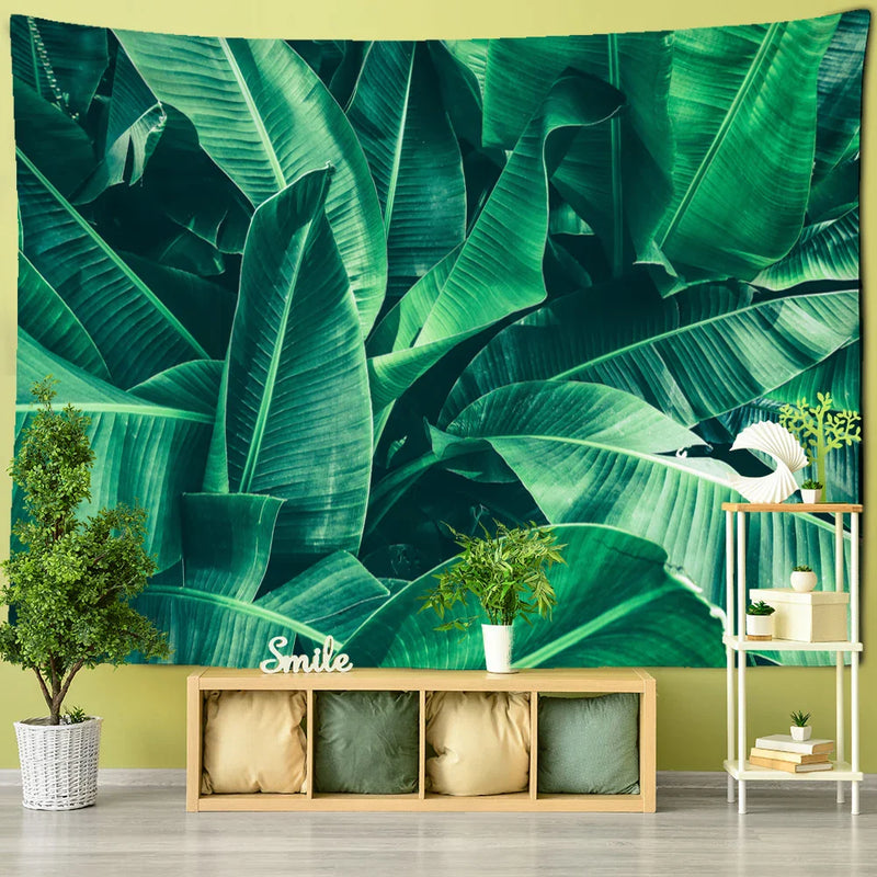 Afralia™ Monstera Leaf Tapestry Wall Hanging - Bohemian Tropical Plants Scenery