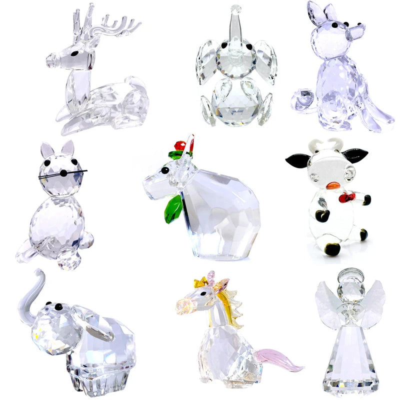 Afralia™ Clear Crystal Animal Figurines Glass Paperweight Collectible Home Decor