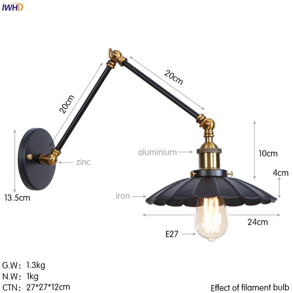 Afralia™ Loft Industrial Swing Arm Wall Lamp with Vintage Edison Bulb