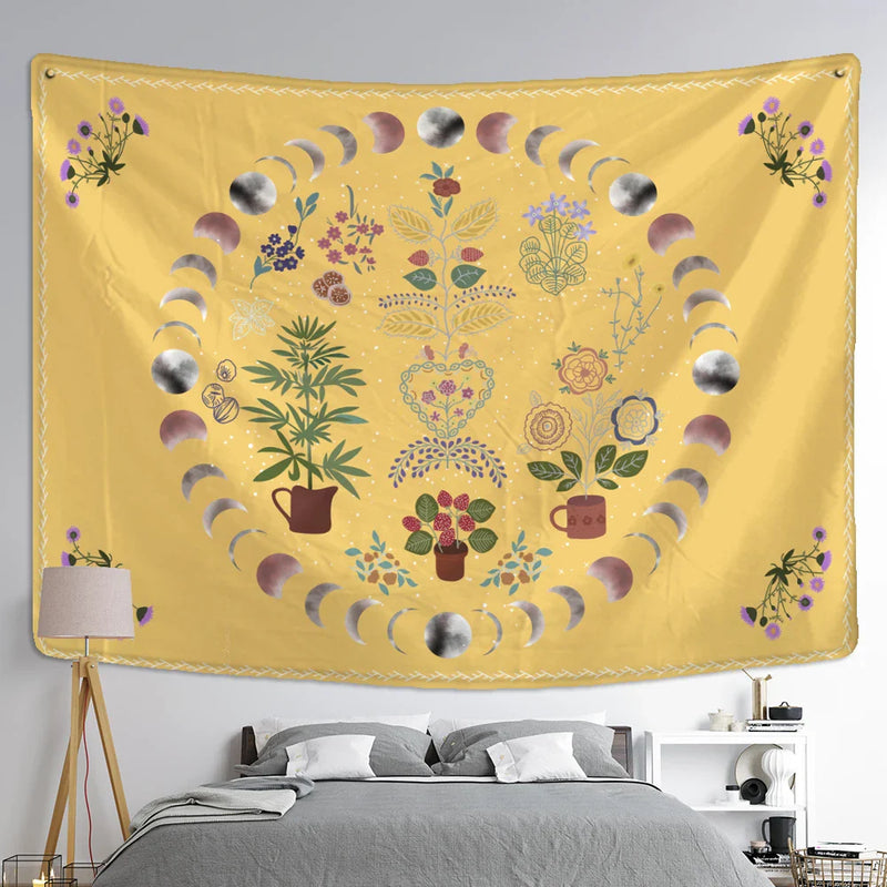 Afralia™ Moon Phase Celestial Tapestry Starry Sky Wall Hanging Hippie Home Decor