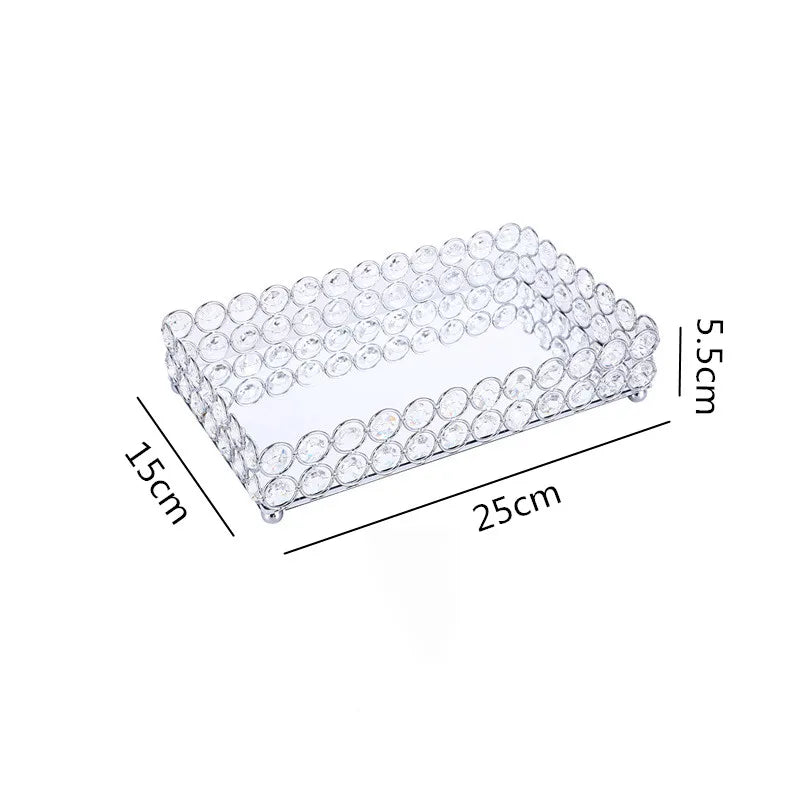 Afralia™ Crystal Glass Mirror Tray Cosmetic Jewelry Organizer Shelf Storage
