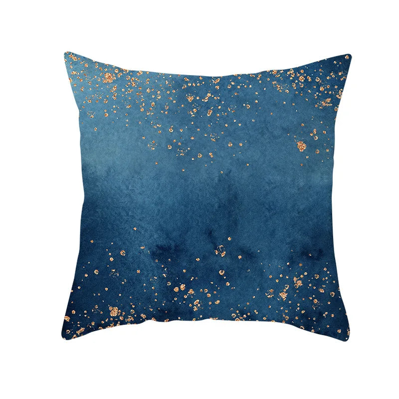 Afralia™ Blue Ink Gold Edge Geometric Cushion Cover - Polyester Throw Pillow Case