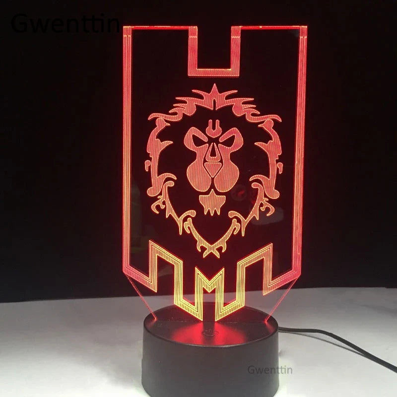 Afralia™ WoW Alliance Tribal Signs 3D LED Night Light Kids Table Lamp Gift