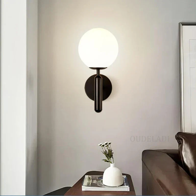 Afralia™ Nordic Glass Ball Wall Lamp Modern Living Room Bedroom Bedside Hotel Aisle Wall Lamp
