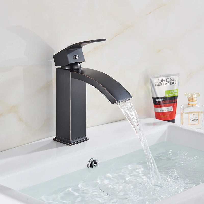 Afralia™ Black Basin Mixer Faucet with Hot Cold Control