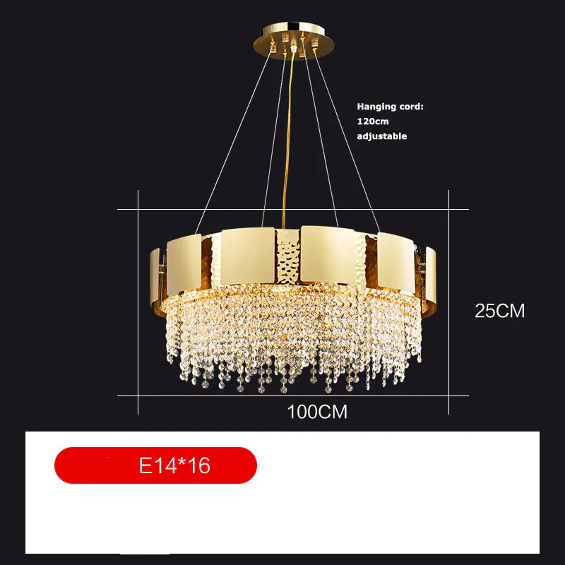 Afralia™ Golden Crystal Stainless Steel Pendant Light for Stylish Foyer