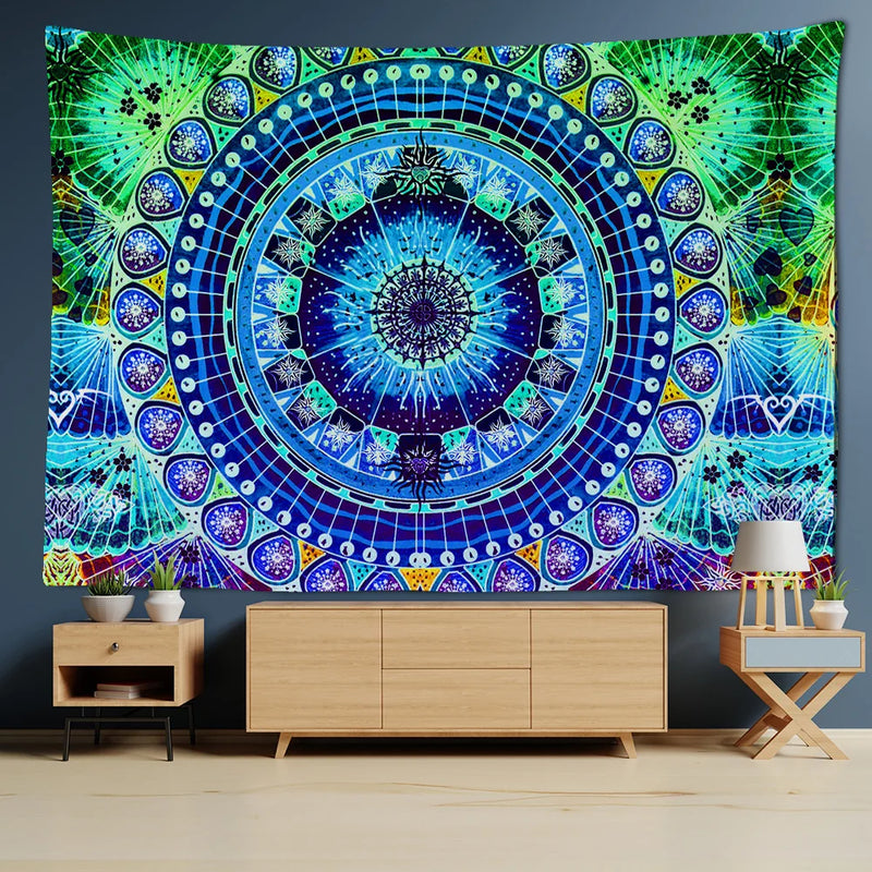 Afralia™ Grey Mandala Carpet Tapestry Wall Hanging Decor Hippie Yoga Mat Tapestries