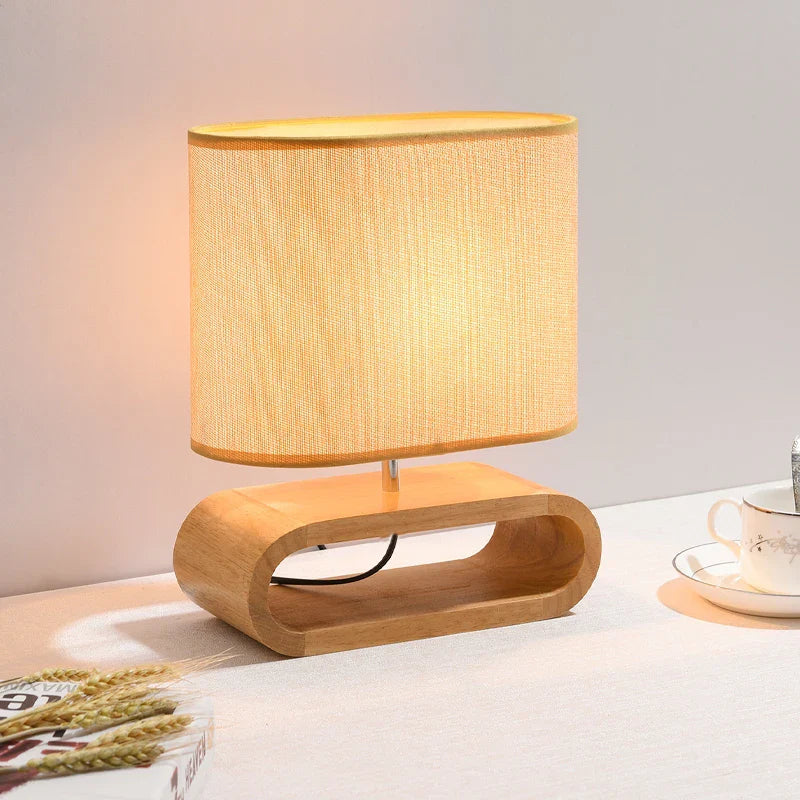 Afralia™ Nordic Wood Table Lamp with Cloth Lampshade for Living Room Bedroom