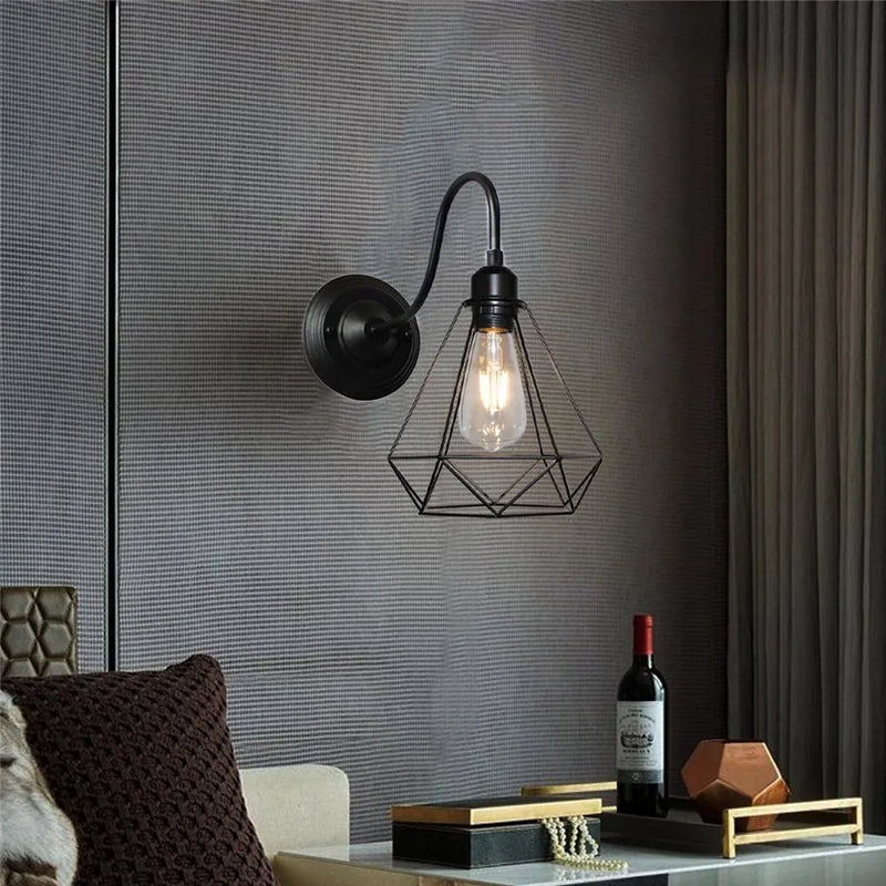 Afralia™ Iron Cage Wall Sconce for Indoor Bedroom, Bar Counter, and ReadingAreaView