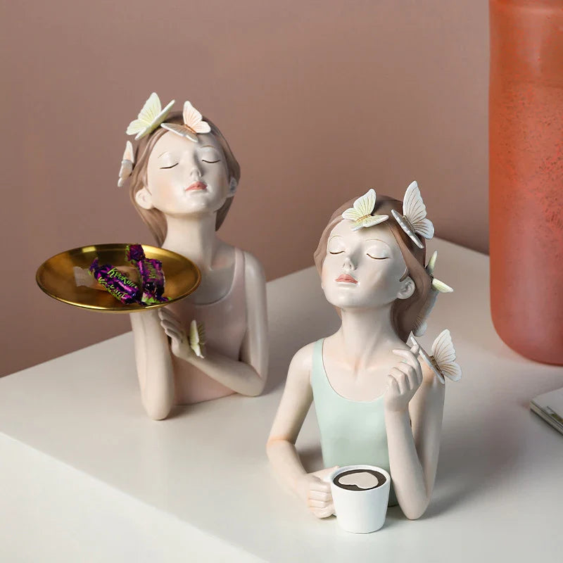 Afralia™ Butterfly Girl Resin Sculpture Vase Modern Home Decor Statues