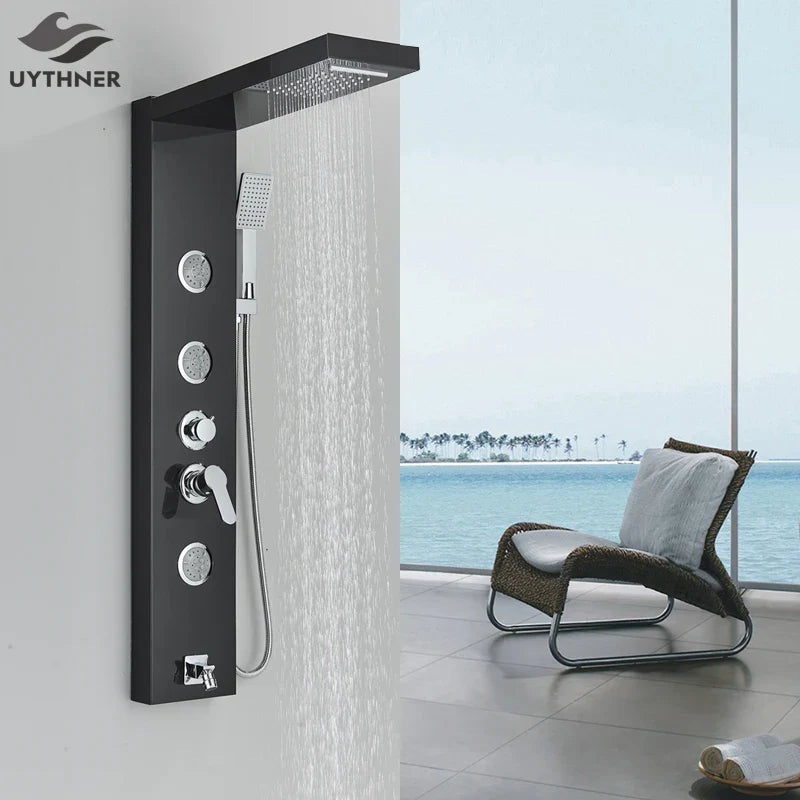 Afralia™ Waterfall Rainfall Massage Jets Shower Mixer Panel Head for Bath and Bathroom.