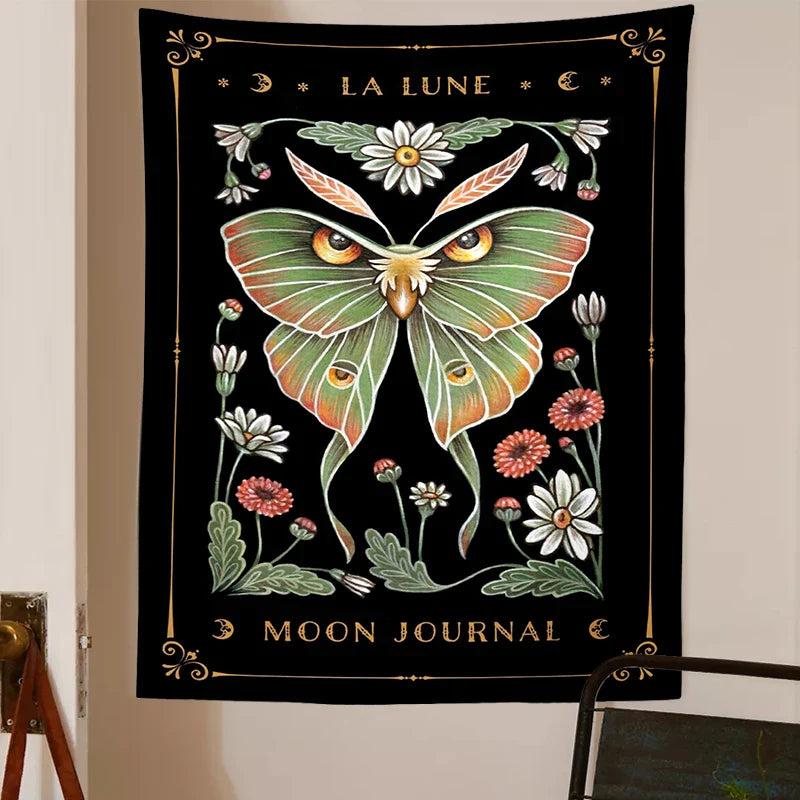 Afralia™ Moon Moth Tapestry Wall Hanging - Mystical Moon Phase & Cottagecore Wall Art