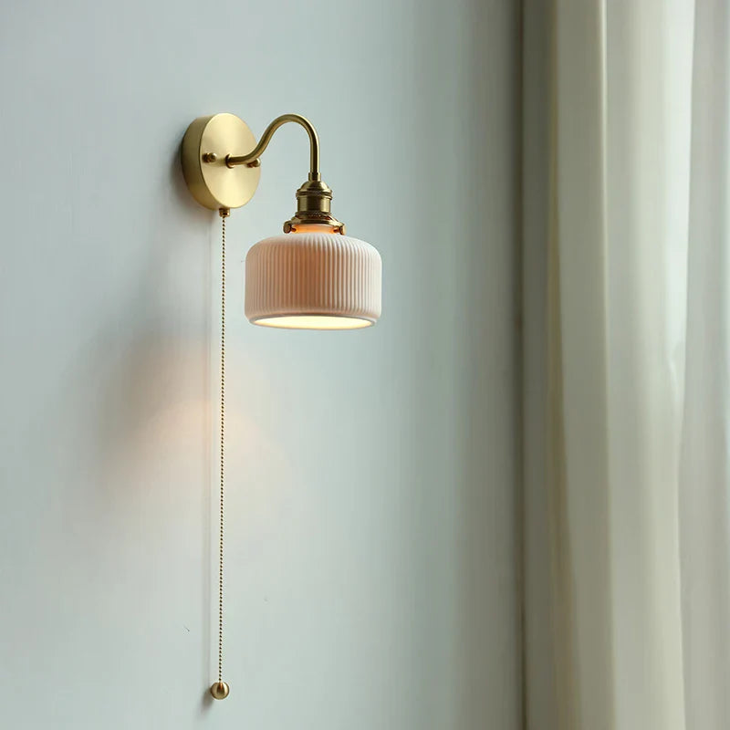 Afralia™ Ceramic Nordic Wall Lamp with Pull Switch, Copper LED Sconce for Mirror, Stair, Bathroom
