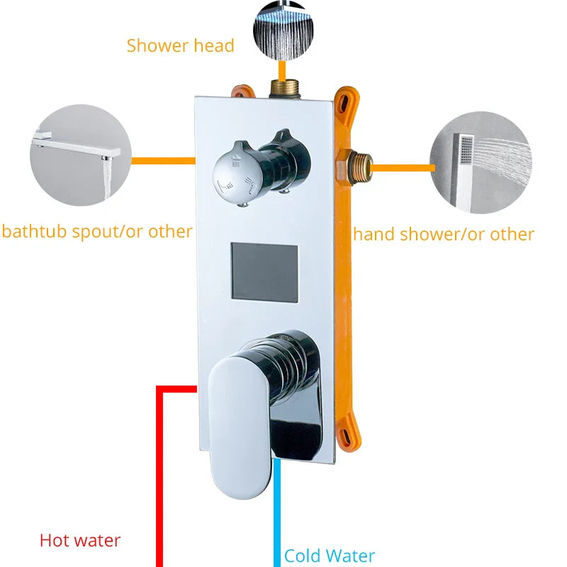 Afralia™ LED Display Bathroom Shower Faucet Mixer Valve - Chrome Finish & Concealed