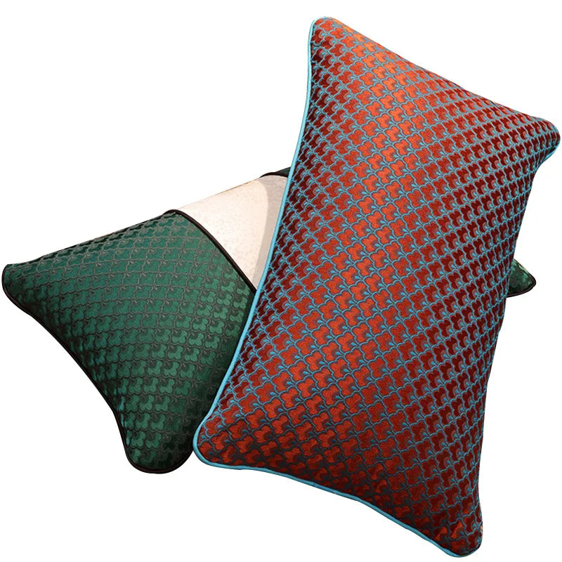 Afralia™ Geometric Blue & Red Jacquard Waist Pillow Case for Modern Luxury Décor