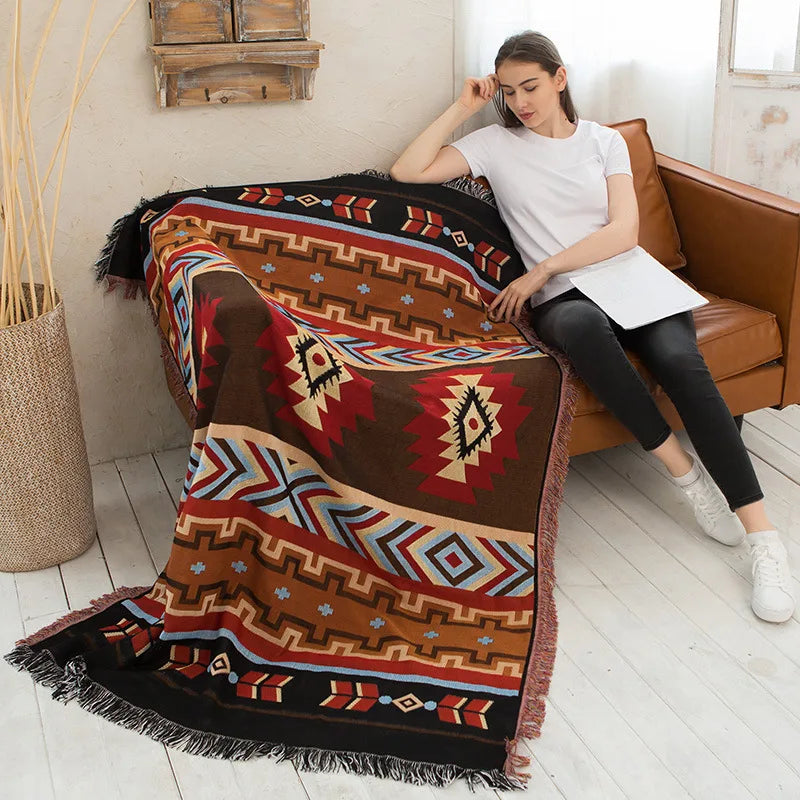 Afralia™ Geometric Cotton Knitted Sofa Blanket & Tapestry