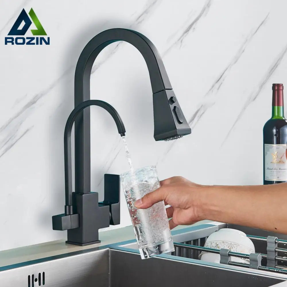 Afralia™ Pure Water Kitchen Faucet 3 Way Mixer Pull Out Purification Filter Tap