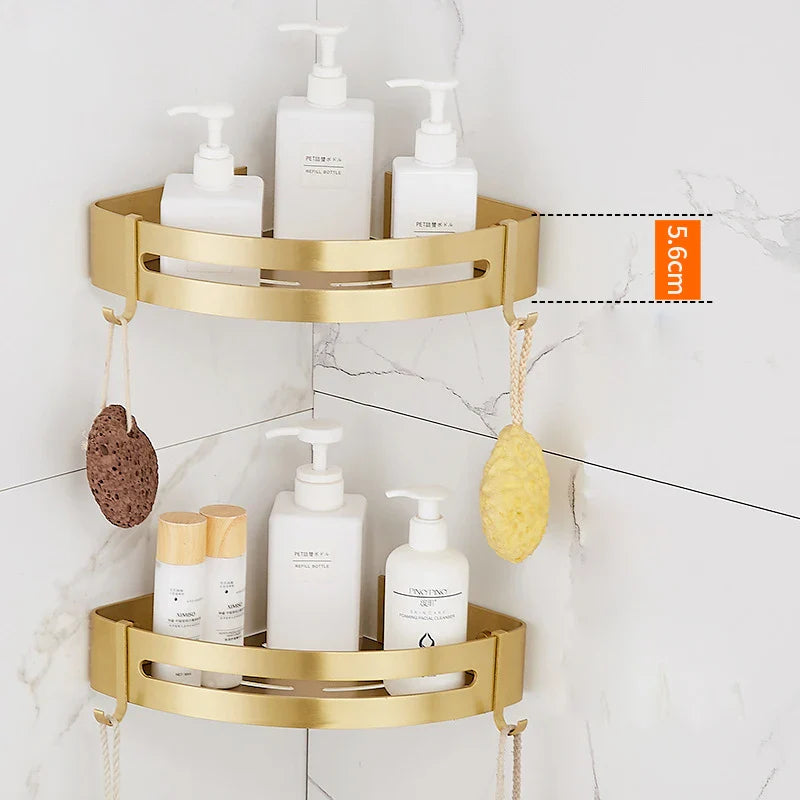 Afralia™ Brushed Gold Bathroom Set: Shelf, Towel Rack, Holder, Toilet Brush - Bath Hardware