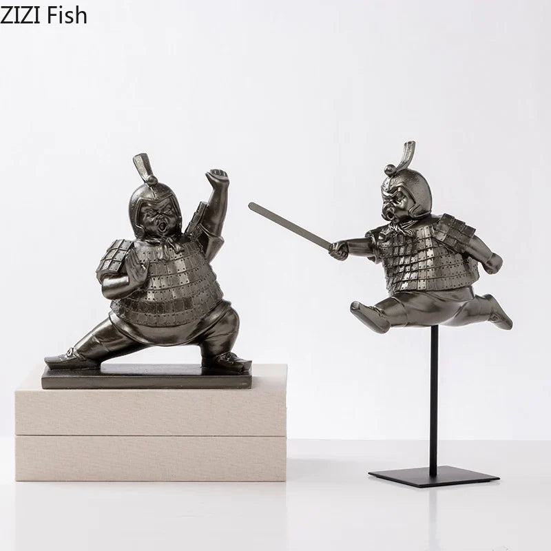 Afralia™ Retro Terracotta Fat Soldier Sculpture Abstract Figure Statue for Home Decor