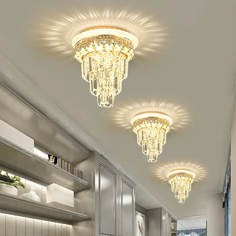 Afralia™ Small Crystal Ceiling Chandelier: Modern Luxury Lighting for Living Room, Porch, Dining, and Study.