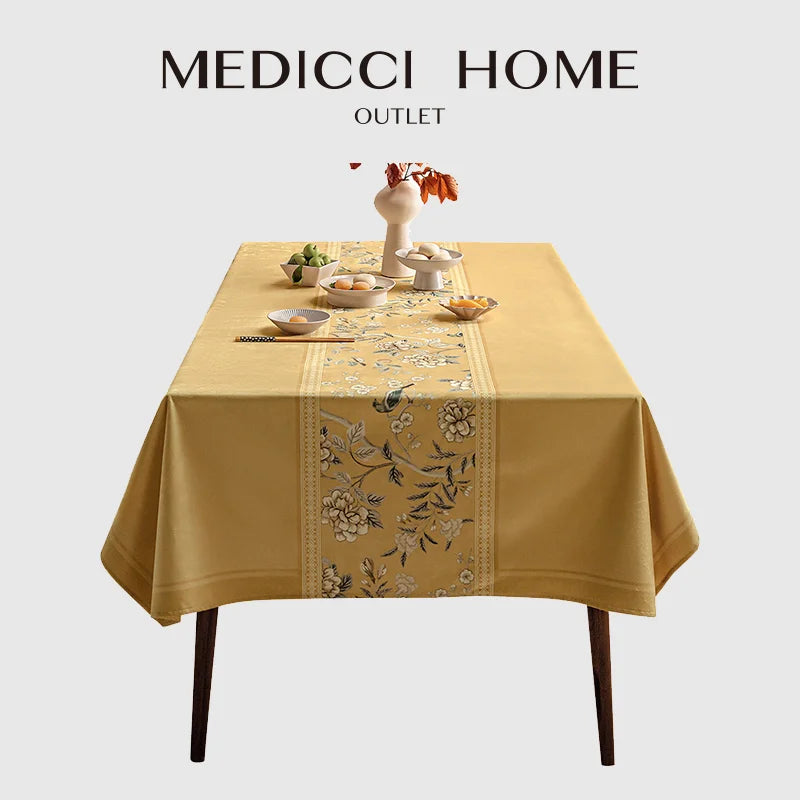 Afralia™ Vintage Chinese-American Style Tablecloth in Turmeric Yellow for Dining and Wedding Decor