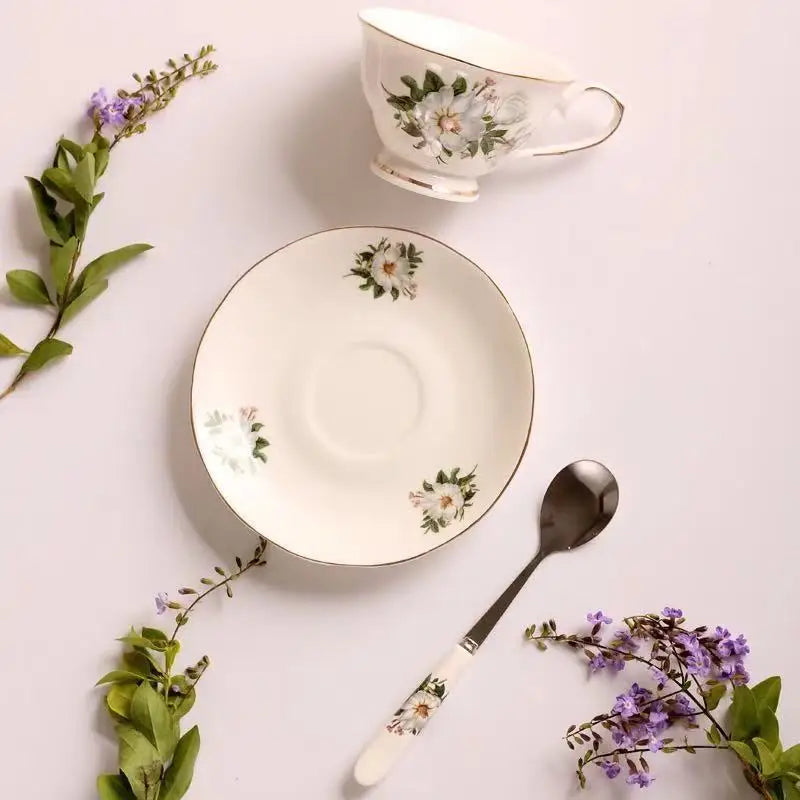 Afralia™ Bone China Tea Cup Set with Spoon - Elegant English Afternoon Tea Mugs