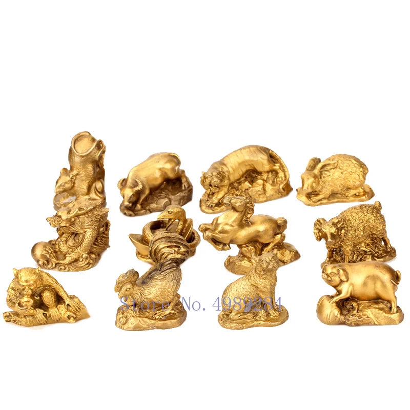 Afralia™ Retro Brass Zodiac Animal Sculpture. Chinese Modern Home Decor Craft.