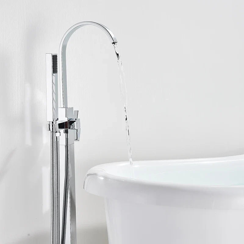 Afralia™ Chrome Free Standing Waterfall Bathtub Faucet with Handshower