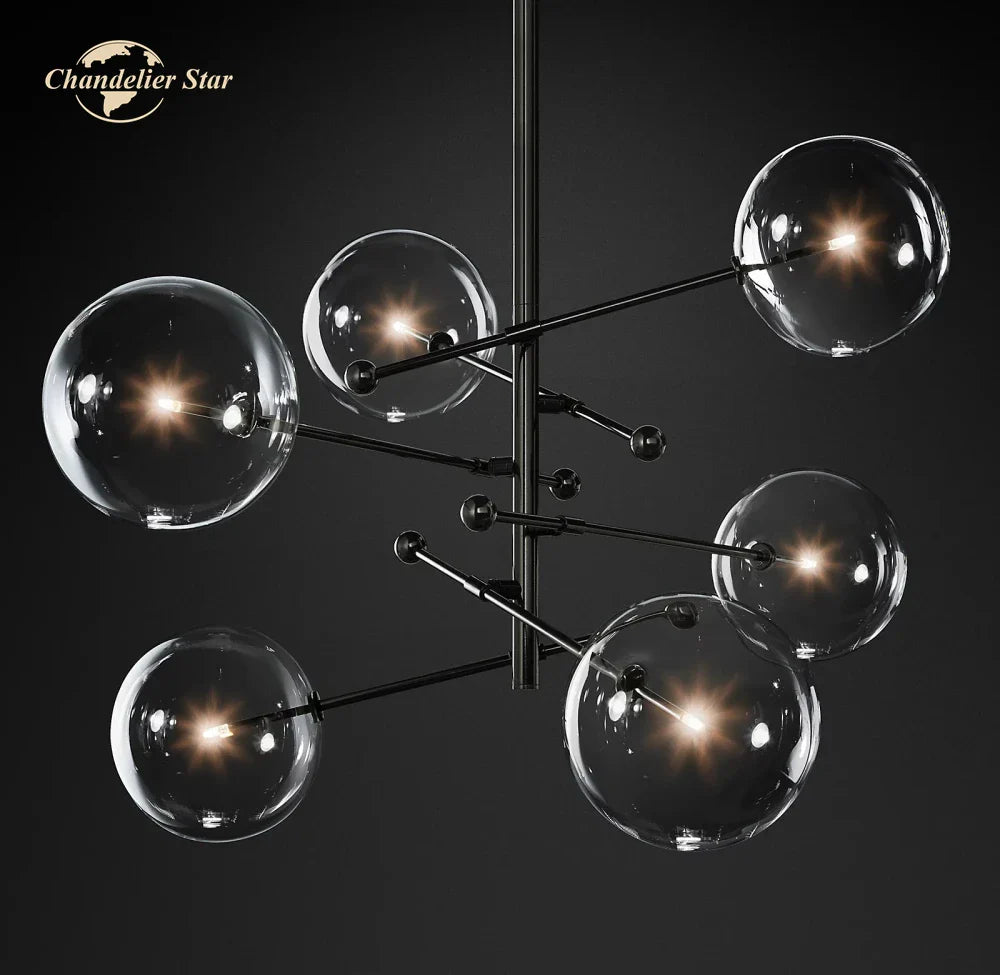 Afralia™ Modern Black Brass Chandelier Clear Glass Globe Island Pendant Lights
