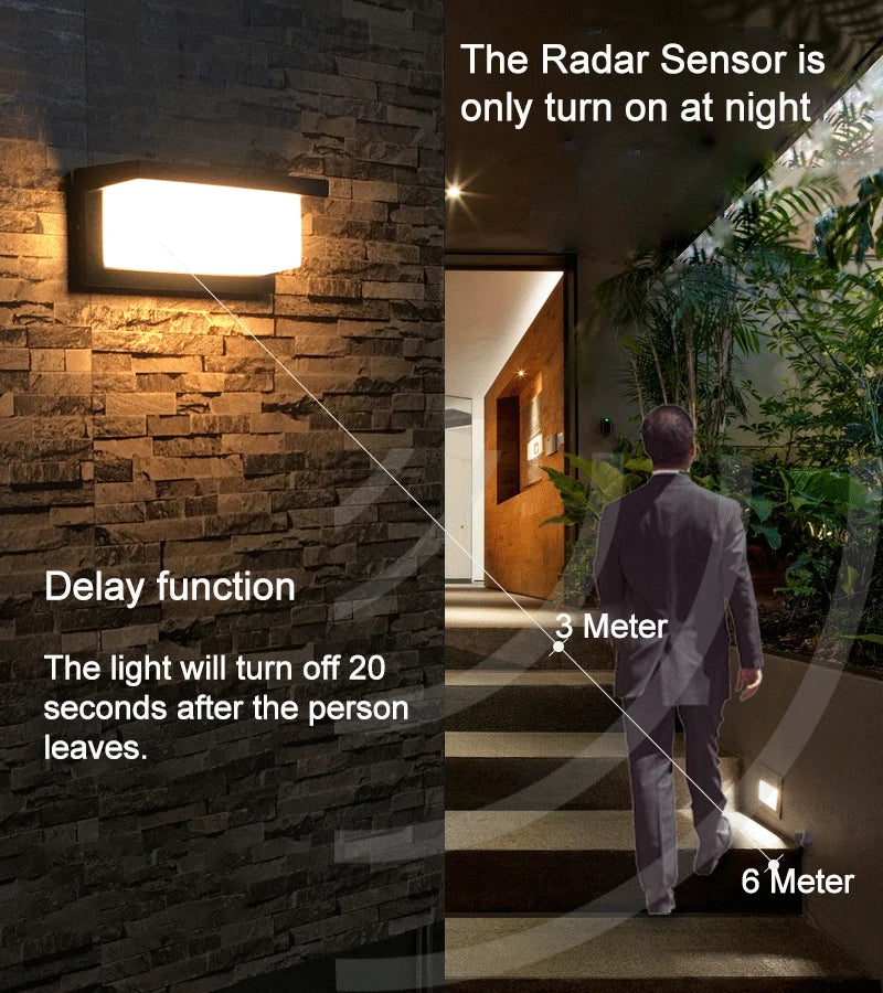 Afralia™ Outdoor 18W LED Wall Lamp with Radar Motion Sensor - Waterproof IP66 Wall Lighting Fixture