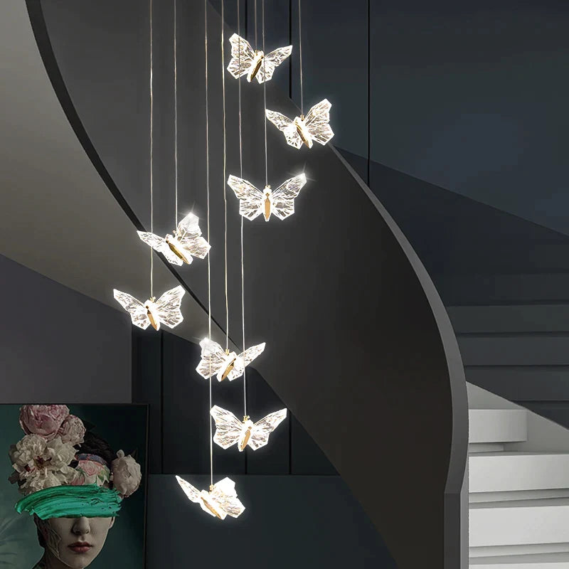 Afralia™ Butterfly Ladder Pendant Lights Chandelier for Loft Decor Interior Lighting Stairs Bedside