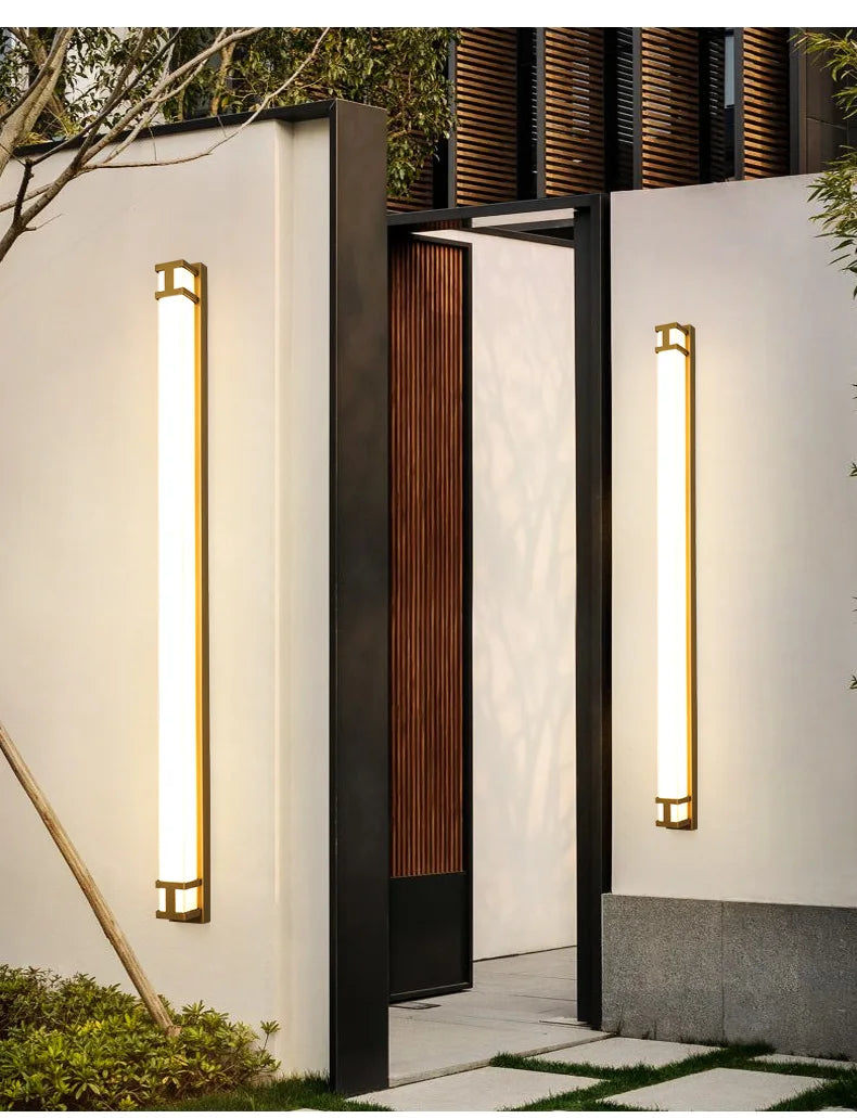 Afralia™ LED Outdoor Wall Light Modern Waterproof IP65 Garden Wall Lamp Black Gold Sconce