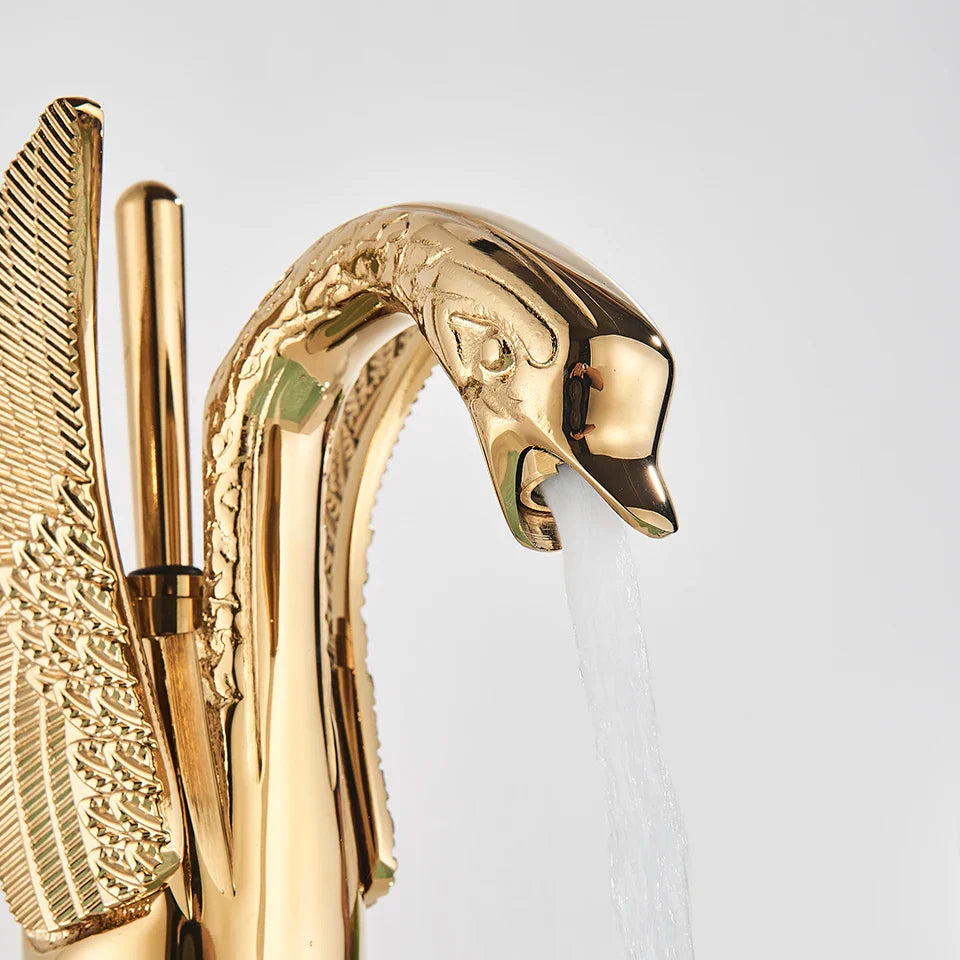 Afralia™ Brass Golden Swan Faucet for Bath Basin, Cold & Hot Water Mixer Tap