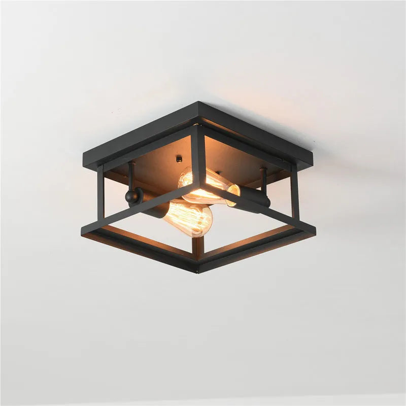 Afralia™ Square Black Cage Ceiling Light for Farmhouse Kitchen Bedroom Dining Room